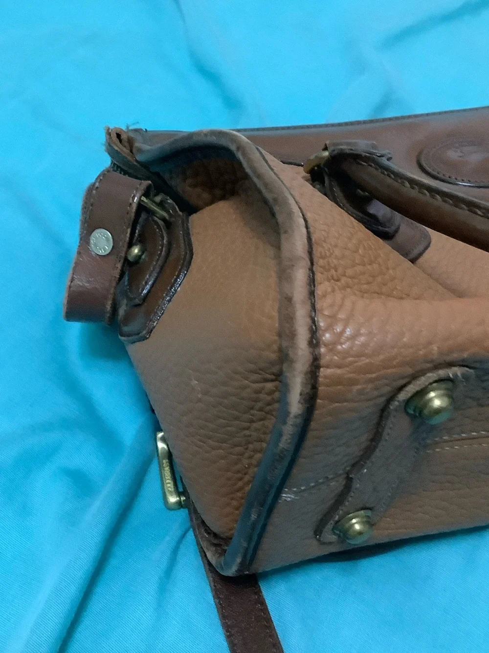 Dooney & Bourke Brown All-Weather Leather Satchel with Gold Hardware